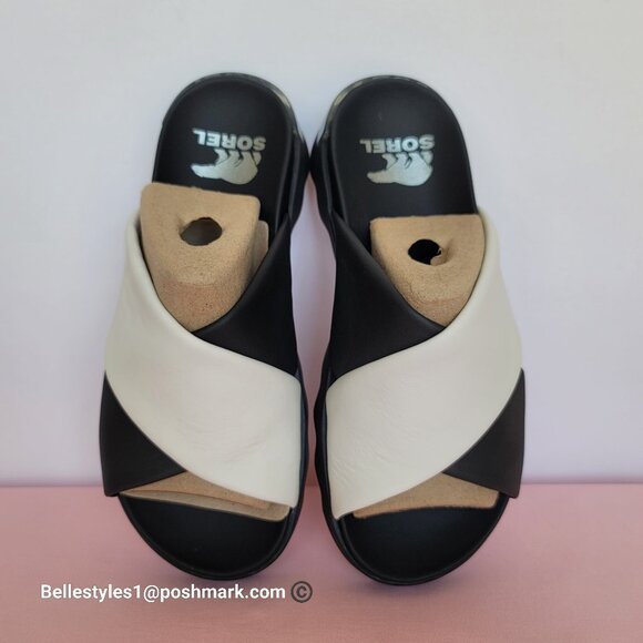 SOREL Viibe Criss-Cross Platform Smooth Leather Women’s Slide- Size 8.5 Black S⭐ - Picture 2 of 16
